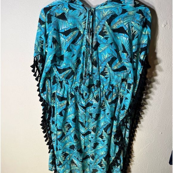 Mikens Swim poncho Tasseled. Sheer Palm leaf coverup - Picture 4 of 5
